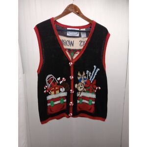 Vintage 1995 eagles eye Christmas-Santas work shop sweater vest. Size Medium
